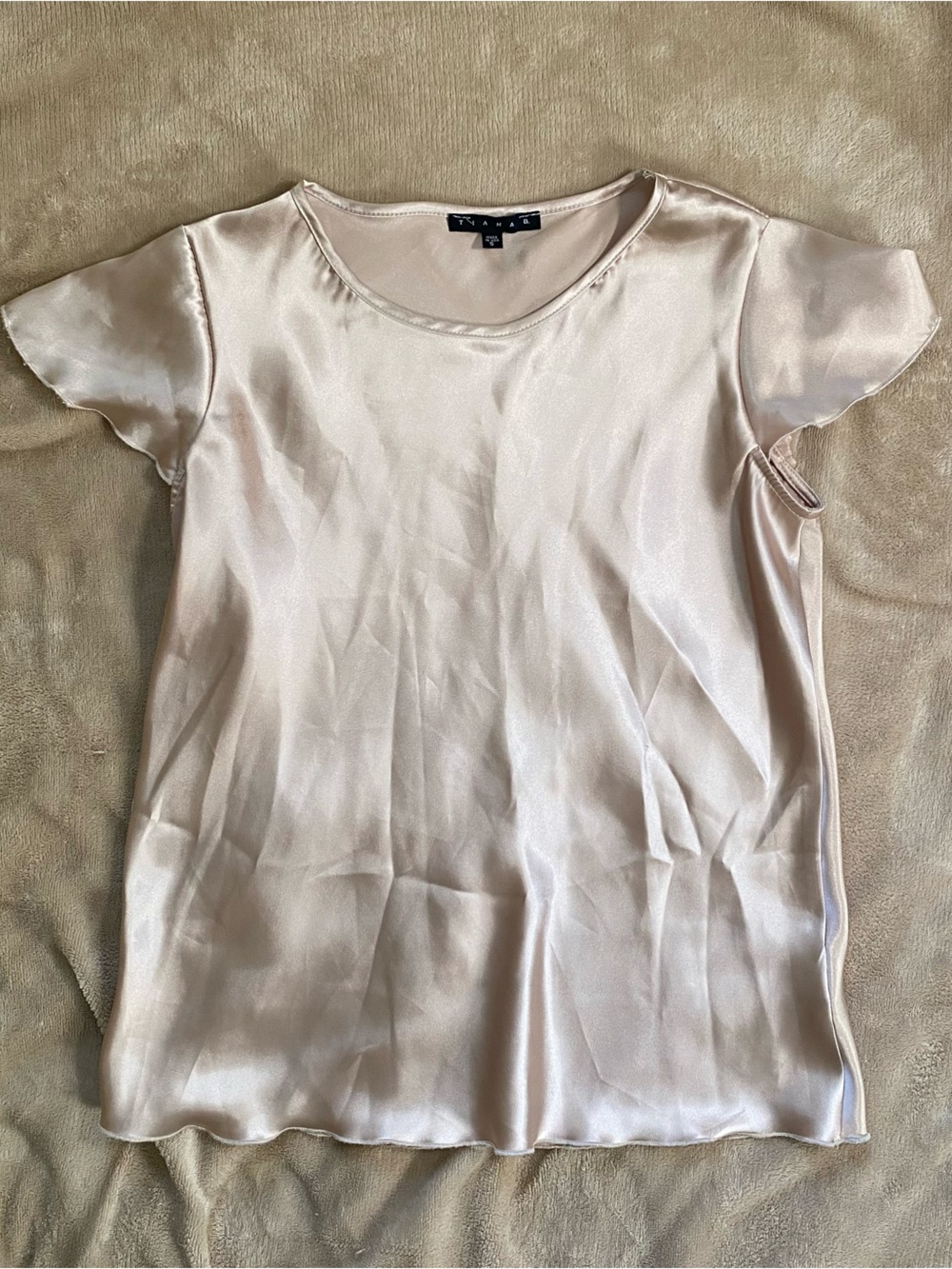 Tiana B. Satin Short Sleeve Blouse in Light Champagne